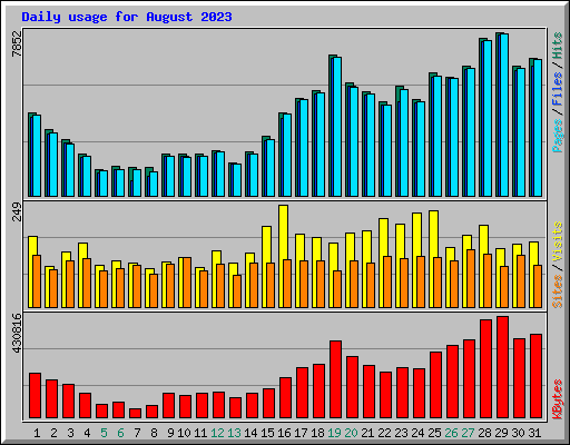 Daily usage for August 2023